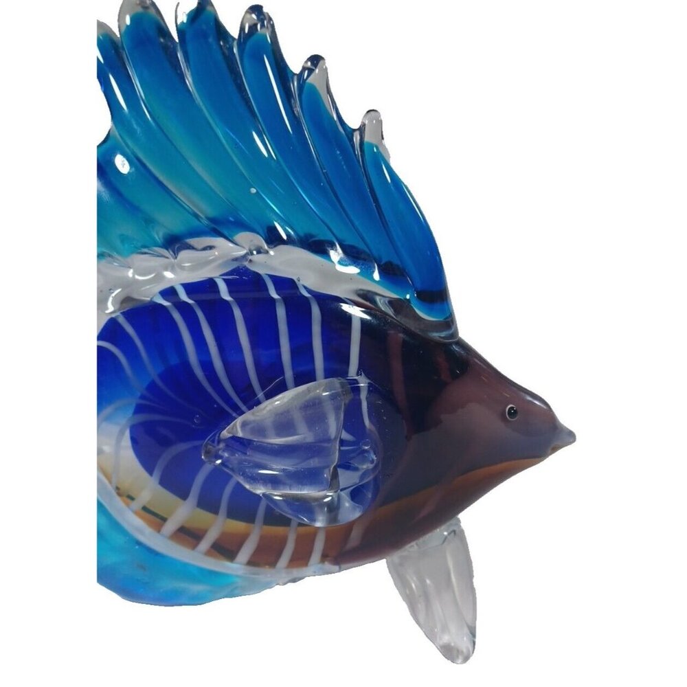 Large Rare Tetra Cobalt Turquoise Angel Fish Murano Sculpture 10" X 8.5 Vintage - Picture 13 of 14
